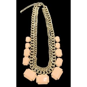 Double Chain Peach Color Statement Necklace
